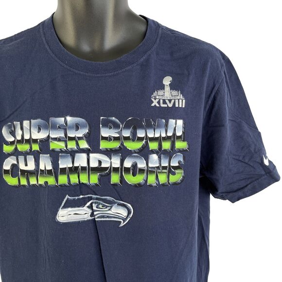 Mens Nike Seattle Seahawks Super Bowl XLVIII Champs T-Shirt Sz L - Picture 2 of 8